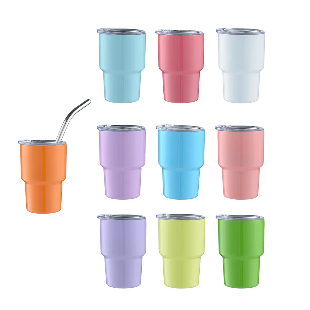 6pcs/Lot 3oz Stainless Steel Blank Sublimation Miniature Glasses Cup Mini Tumbler Shot Glass with Stainless Steel Straw Lid