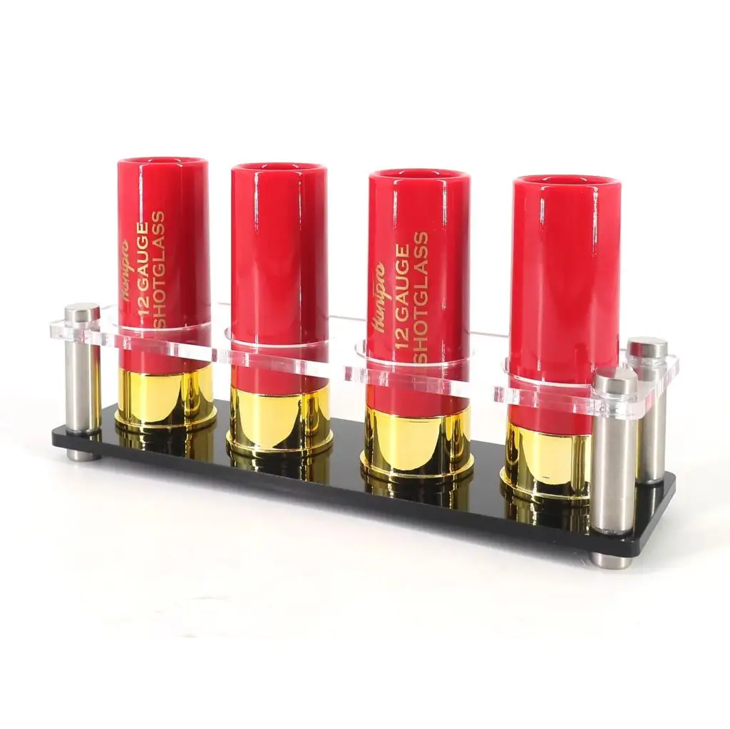 Hot Sell 12 Gauge Shotgun Shell Shot Glasses Set of 4 with with Acrylic Cup Holder Service Tray Rifle Outdoor Gift for Shooter