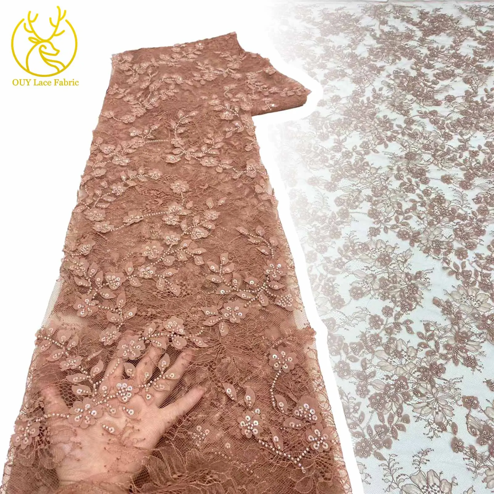 

African Sequin Lace Fabric 2025 High-Quality 3D French Nigerian Groom Embroidered Lace Tulle Fabric Women's Wedding Dress