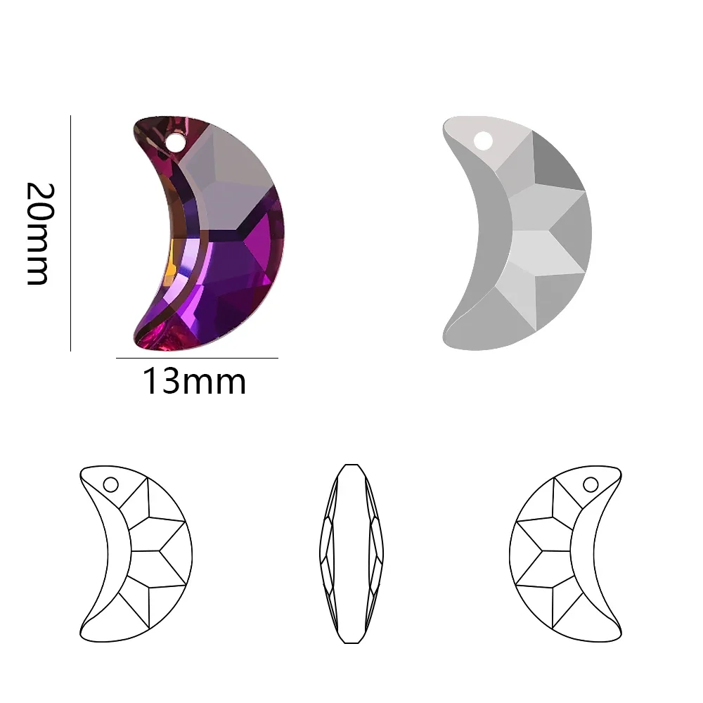 20Pcs/Lot 20mm Jewelry For Women Crafts Loose Beads Charm Glass Moon Pendant Crystal Making Necklaces DIY Earring Findings