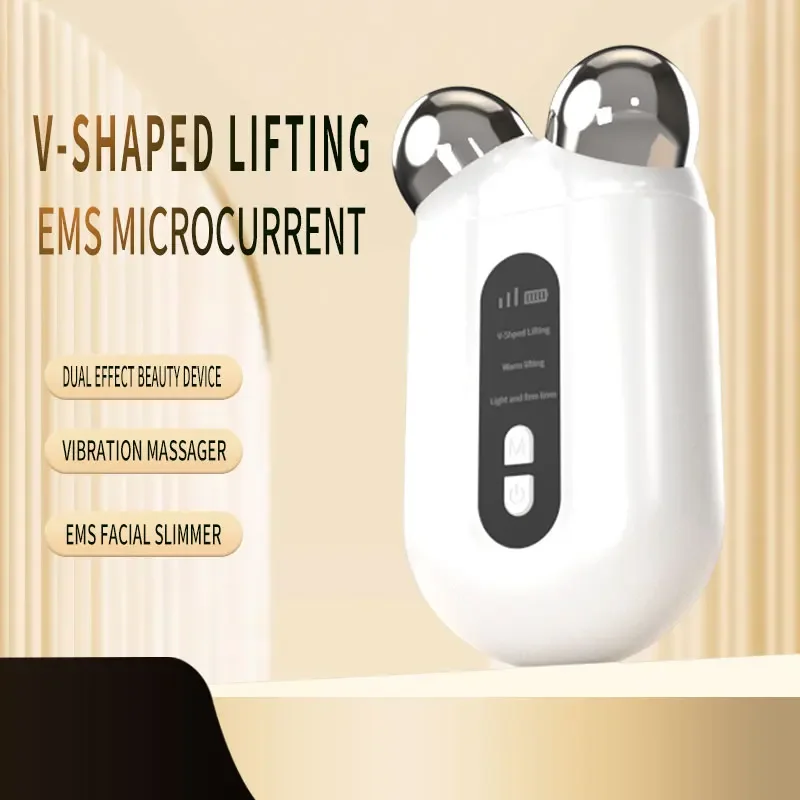 جهاز رفع الوجه من Microcurrent EMS ، مدلك الوجه ، بكرة الوجه على شكل حرف V ، تجديد شباب الجلد ، جهاز تجميل مضاد للتجاعيد