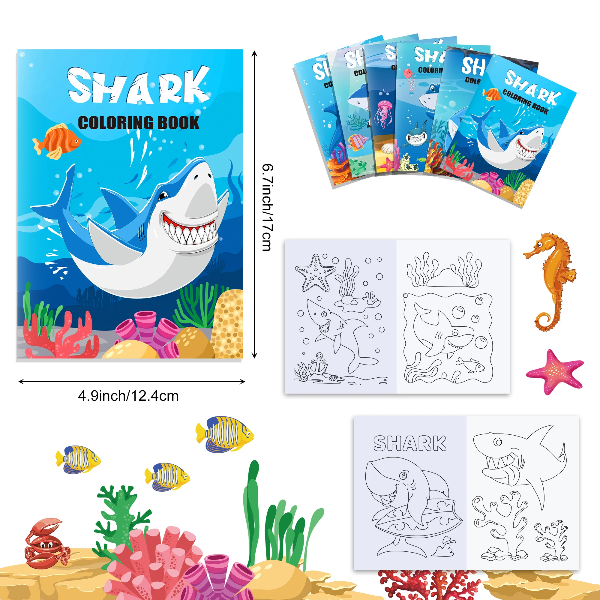 12pcs Kids Cartoon Sea Animal Shark Fish Theme Graffiti Drawing Painting Books DIY Coloring Picture Book Birthday Party Gifts