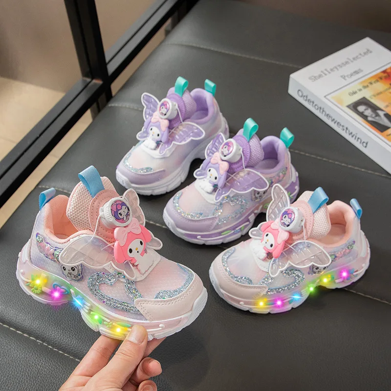 サンリオ ハローキティ 春夏秋冬新作 ライト付きスニーカー キッズランニングシューズ 女の子 フラッシュカジュアルシューズ ダッドシューズ