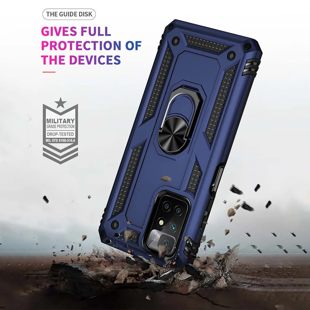 For Redmi 10 2022 Case Shockproof Armor Metal Ring Kickstand Cover for Xiaomi Redmi 10C 10A 10 Prime 2022 Note 11 Pro 11S 10S