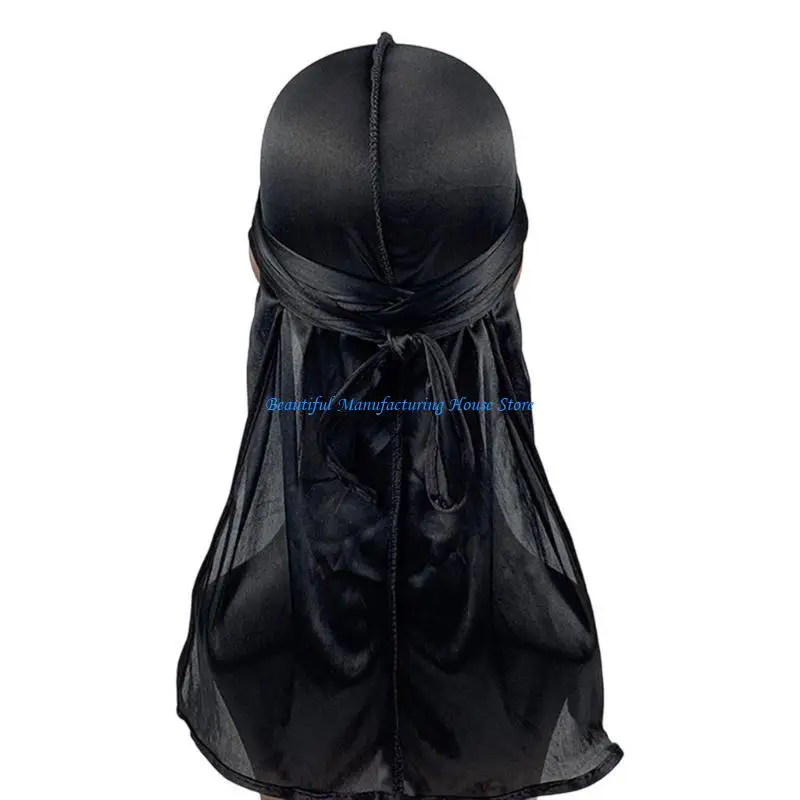 E56A Long Tail Head Wrap Durag Hat for Men Comfortable Quick Drying Silky Pirate Hat for Braid Management Wear