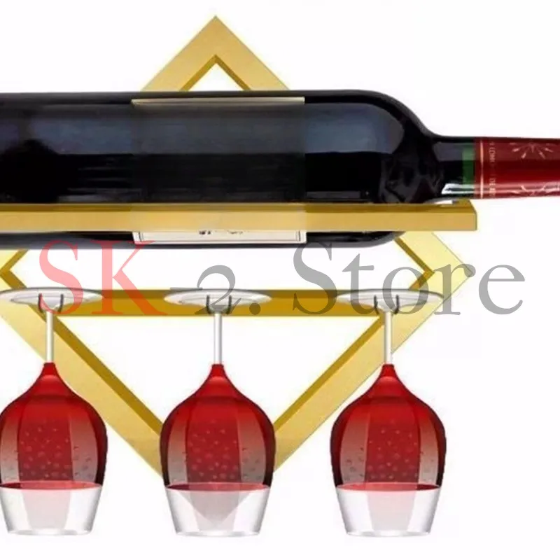 Wall Mounted Upside Down Wine Rack Bottle Goblet Glass Holder Metal Glass Storage Stand Kitchen Organizer