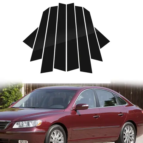 현대 아제라 그랜저 2006-2011 2010 2009 2008 2007, 광택 블랙 기둥 포스트, 문짝 사이드 트림 윈도우 커버 데칼 스티커