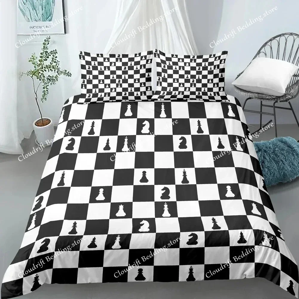 

Chess Board Duvet Cover Set 3D Print International Chess Black White Comforter Cover for Boys Girls Polyester Bedding Set026