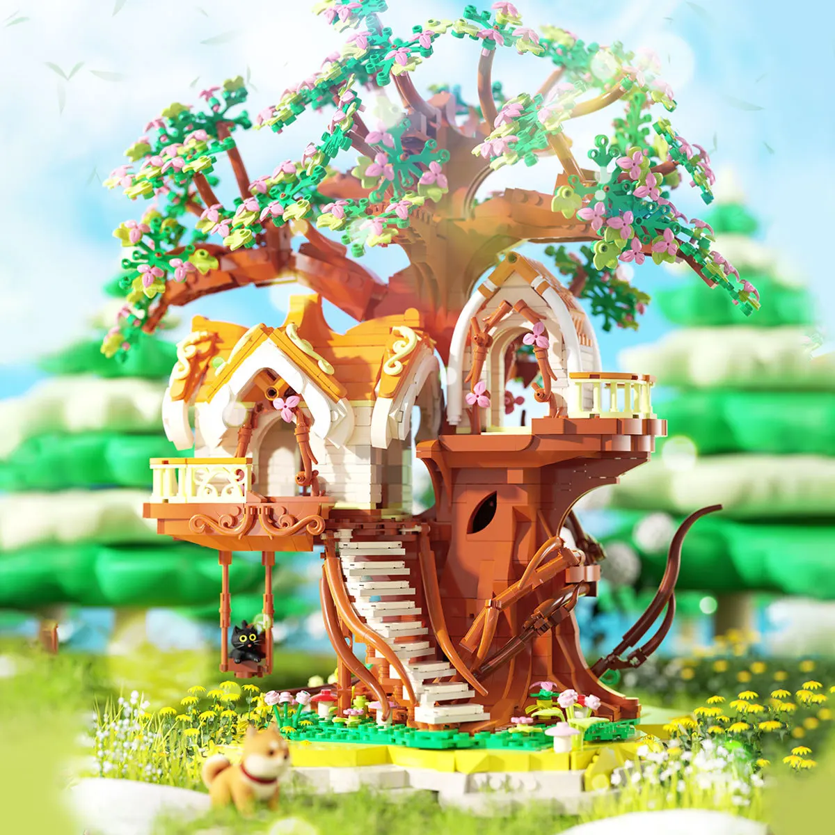 

Creative Mini Block Green Forest Tree House Leisure Treehouse Building Bricks Streetscape Construction Sets Toys For Kids Gifts