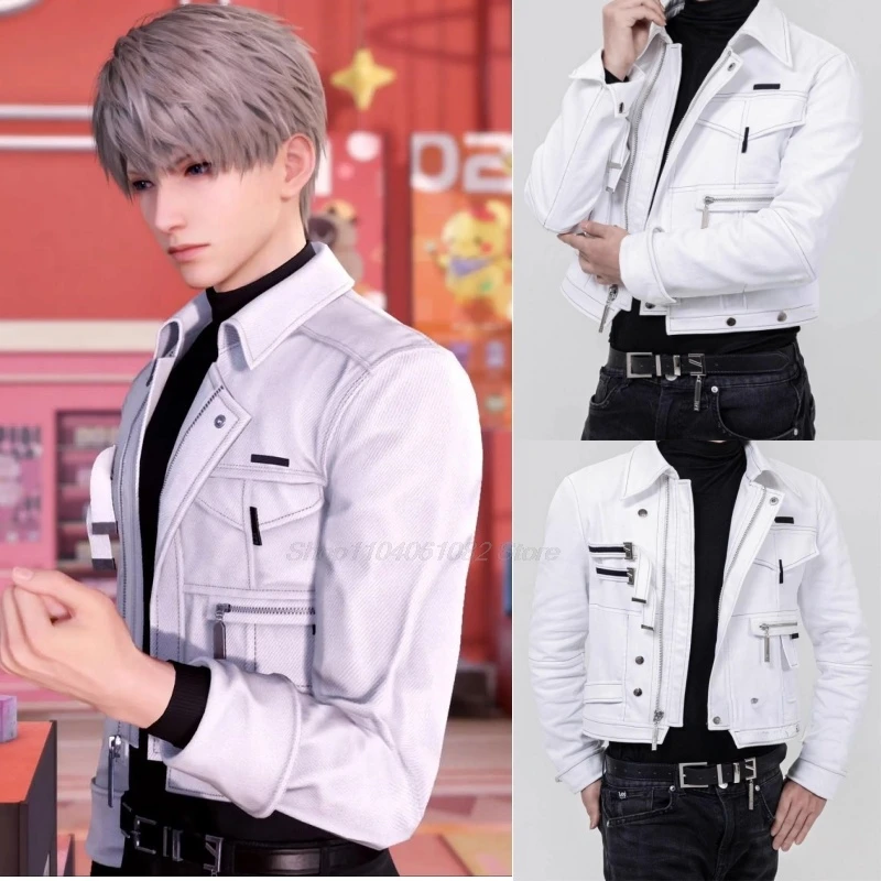 Xavier Seiya cosplay Love and Deepspace costume game Denim white jacket Cosplay Heat Resistant Anime hallowen party coat uniform