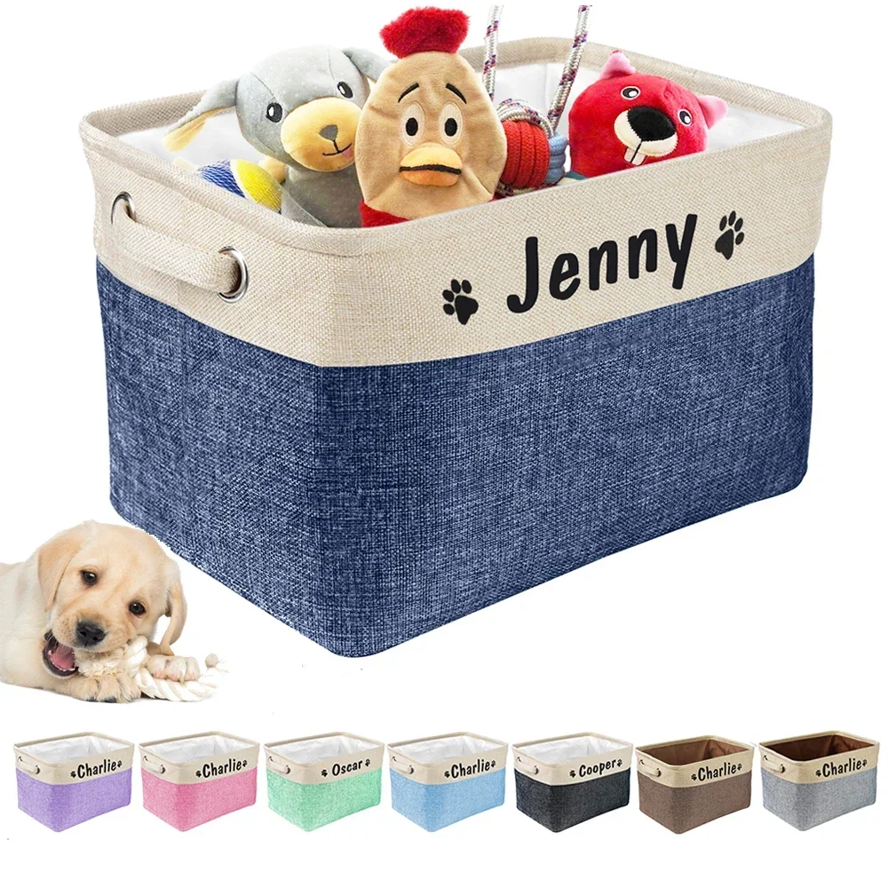 

Personalized Dog Toy Basket Free Print Pet Storage Box DIY Custom Dog Name Toys Clothes Accessories Foldable Organize Storage