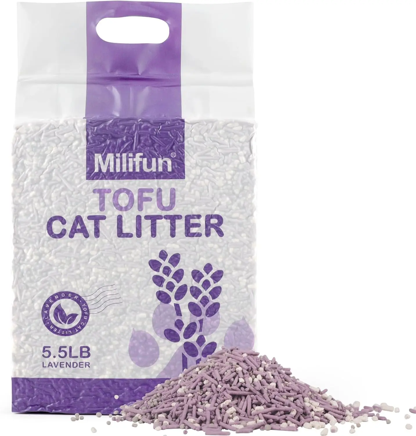 Arena para Gatos de Tofu Libre de Polvo, Secado Rápido y Ultra Absorbente, en Pellets Aglomerantes con Control de Olor a Lavanda