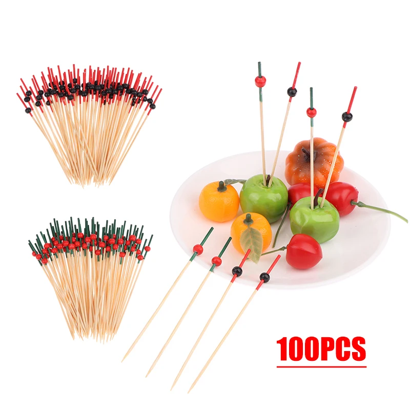 

100PCS 12cm Bamboo Toothpicks Pick Buffet Cupcake Fruit Fork Party Dessert Salad Stick Cocktail Skewer For Home Party Decor