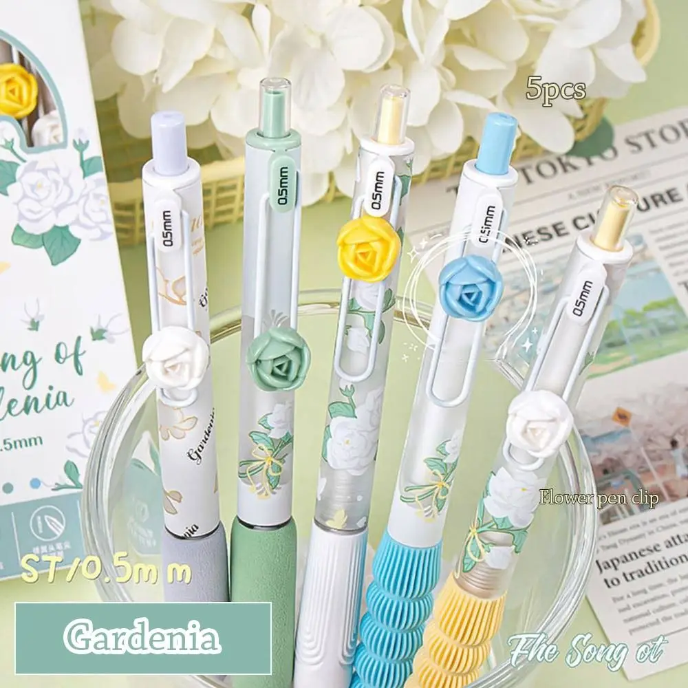 

5 шт./компл. ST перо цветочный пресс гелевая ручка быстросохнущая гладкая нейтральная ручка для письма 0,5 мм черные чернила канцелярские принадлежности для письма школьный офис