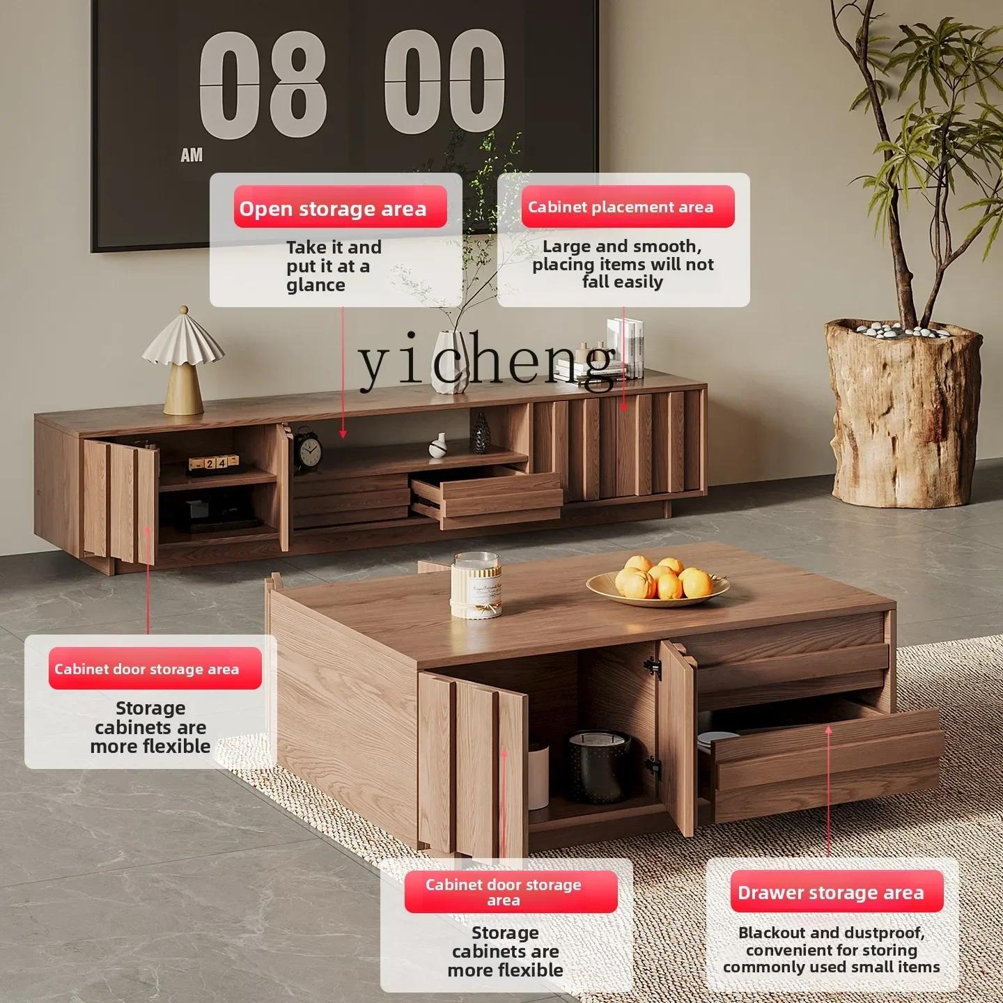 GZ Solid Wood TV Cabinet Storage Locker Integrated Cabinet Against The Wall Living Room Household Coffee Table view 2