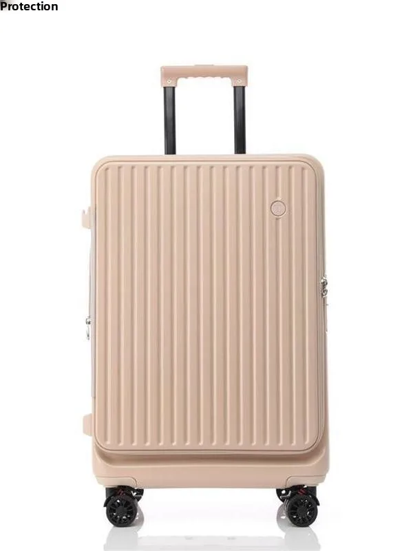 Mala de Viagem Feminina de Couro com Abertura Lateral, 20 Polegadas, com Senha, Multifuncional e Expansível