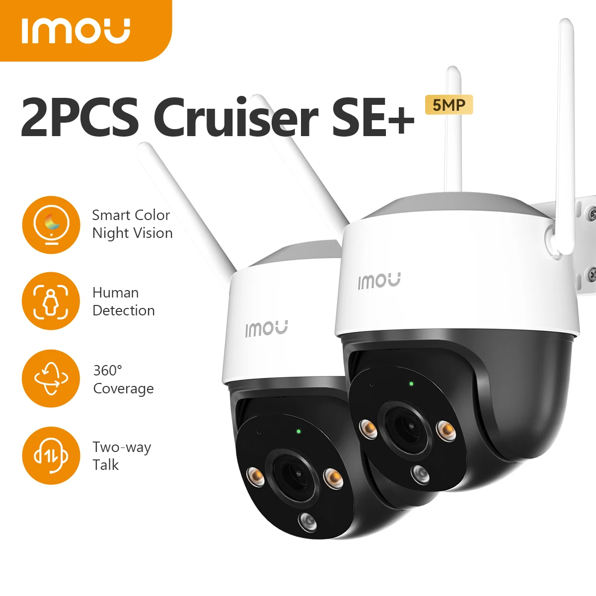 IMOU 2PCS Cruiser SE+ 5MP Wi-Fi PTZ Camera Smart Color Night Vision IP66 Outdoor Security 360° Coverage Smart Auto Tracking