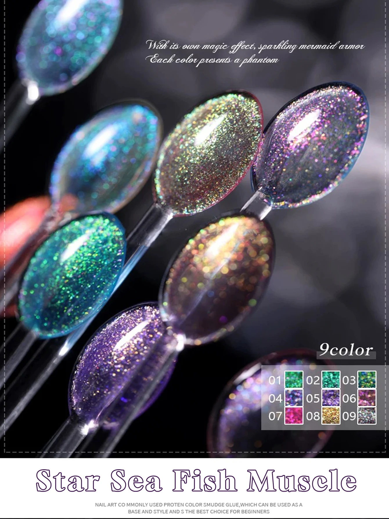 Caliente 2025 nuevo esmalte de Gel UV para decoración de uñas, brillo de escamas de pescado de mar estrellado brillante, Gel de diamante triturado con brillo de discoteca, transparente