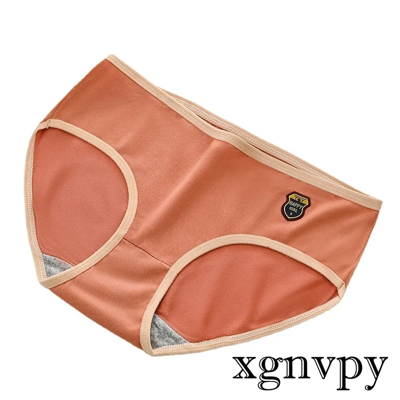 Xgnvpy Underwear Cute Sweet Triangle Mid-waist Underwear Korean Version Breathable Large Size Girl Student Triangle Shorts