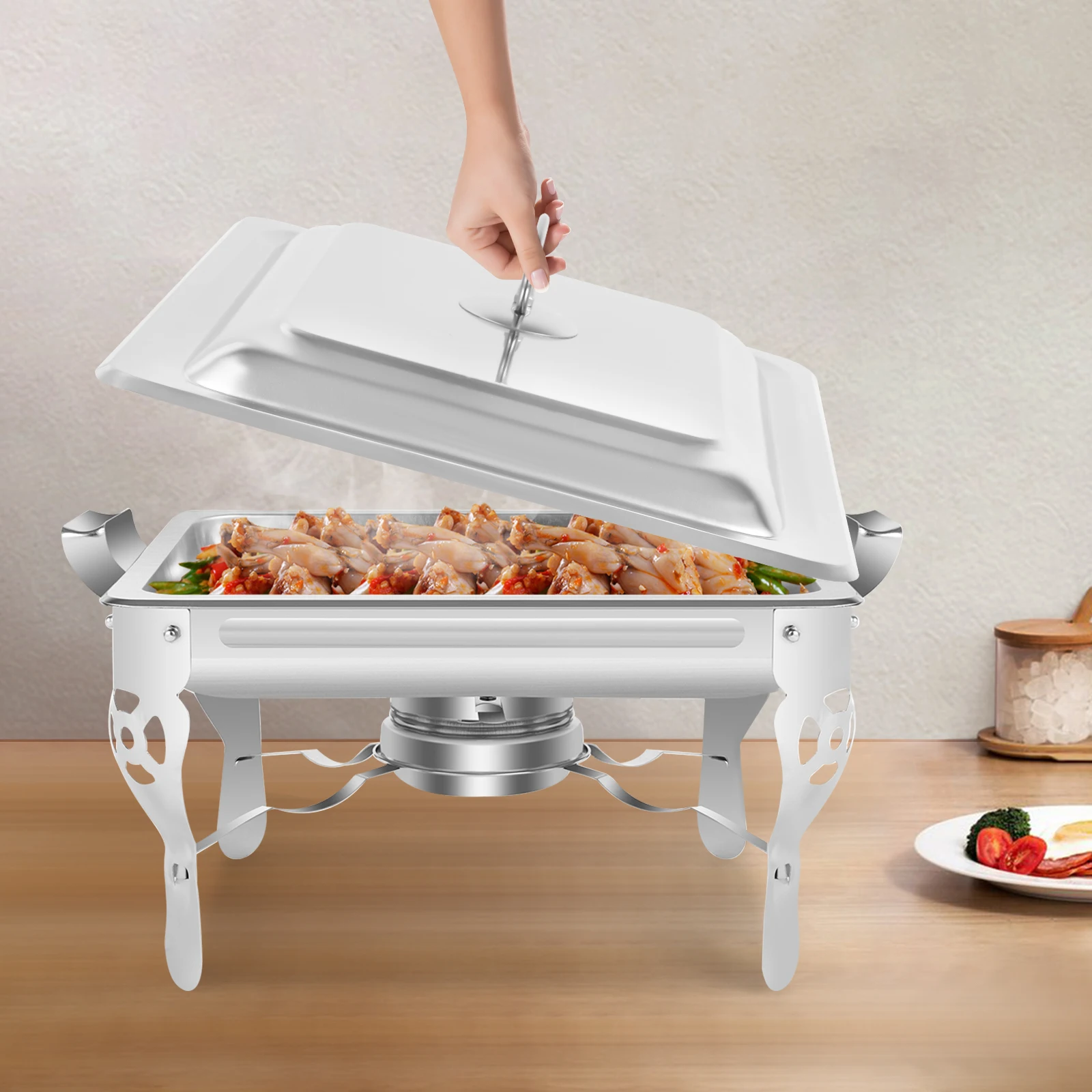 

6L Chafing Dish，201 Stainless Steel Dish，Large Capacity Food Warmer Container，For Parties，Weddings, Buffets,Dining Activities