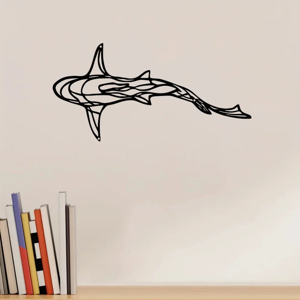 Gorgeous 1pc Minimalist Metal Wall Ornament. Iron Art Minimalist Shark Silhouette. Perfect for Bedroom Wall Decoration.