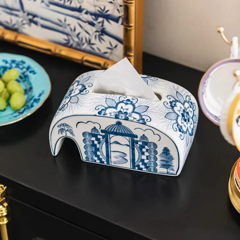 

dining table tissue box, ceramic box, retro ornament, living room bedroom paper storage box ornament