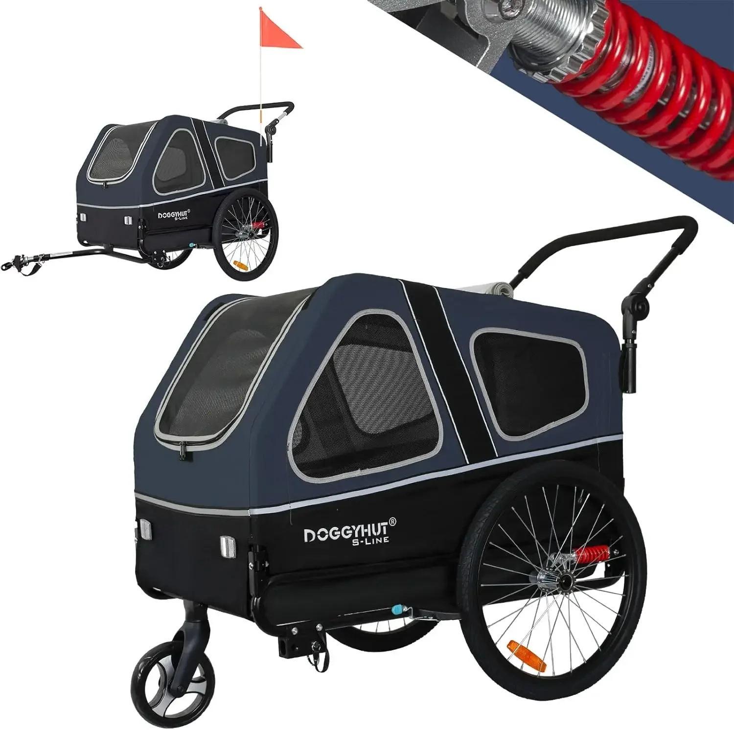

XL Pet Bike Trailer & Stroller for Dogs Up to 100 lbs,Low Center of Gravity,Folding Frame Cart Suspension Wheels