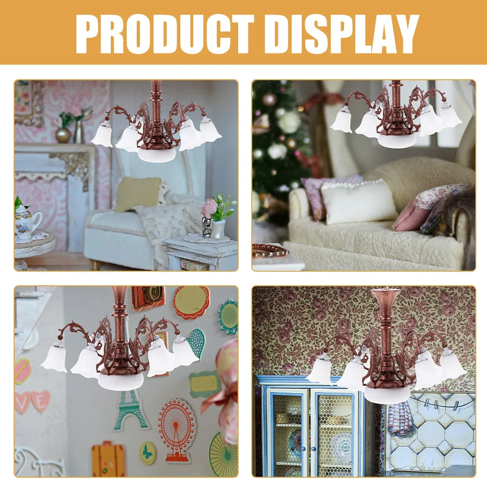 Miniature Chandelier Lamp for Mini Sand Table DIY Decoration Sturdy Metal ABS Material Smooth Surface Easy Maintain Tiny