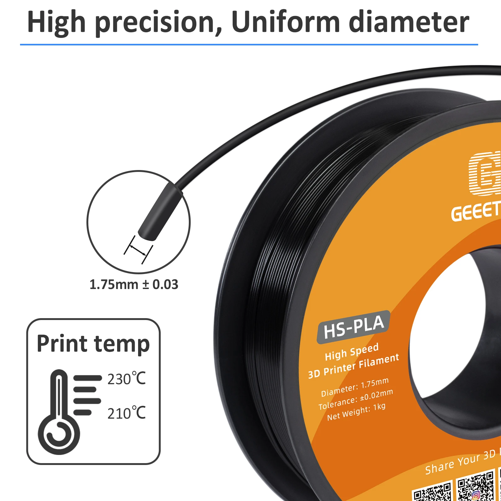 Filament do drukarek 3D GEEETECH High Speed PLA 1kg 1.75mm, lepsza płynność, szybsze utwardzanie i prędkość druku, wyższa jakość druku. — zdjęcie produktu 2