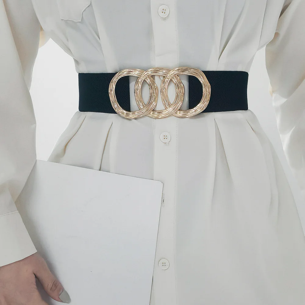 New Multi-Loop Elastic Belt for Women Decorative Waist Cinch Belt with Snap Button High Elasticity All-Season Multiple