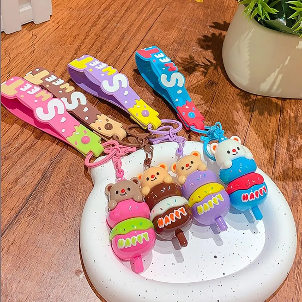 Trendy Cartoon Bear String Keychain Cute Colorful Rock Candy Skewers Keychain Creative Car Key Ring