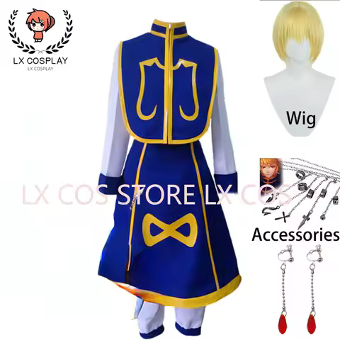 Anime Kurapika Cosplay Costume Earrings Chains Shirt Gold Wig Halloween Party Suit Full Outfit For Women Men