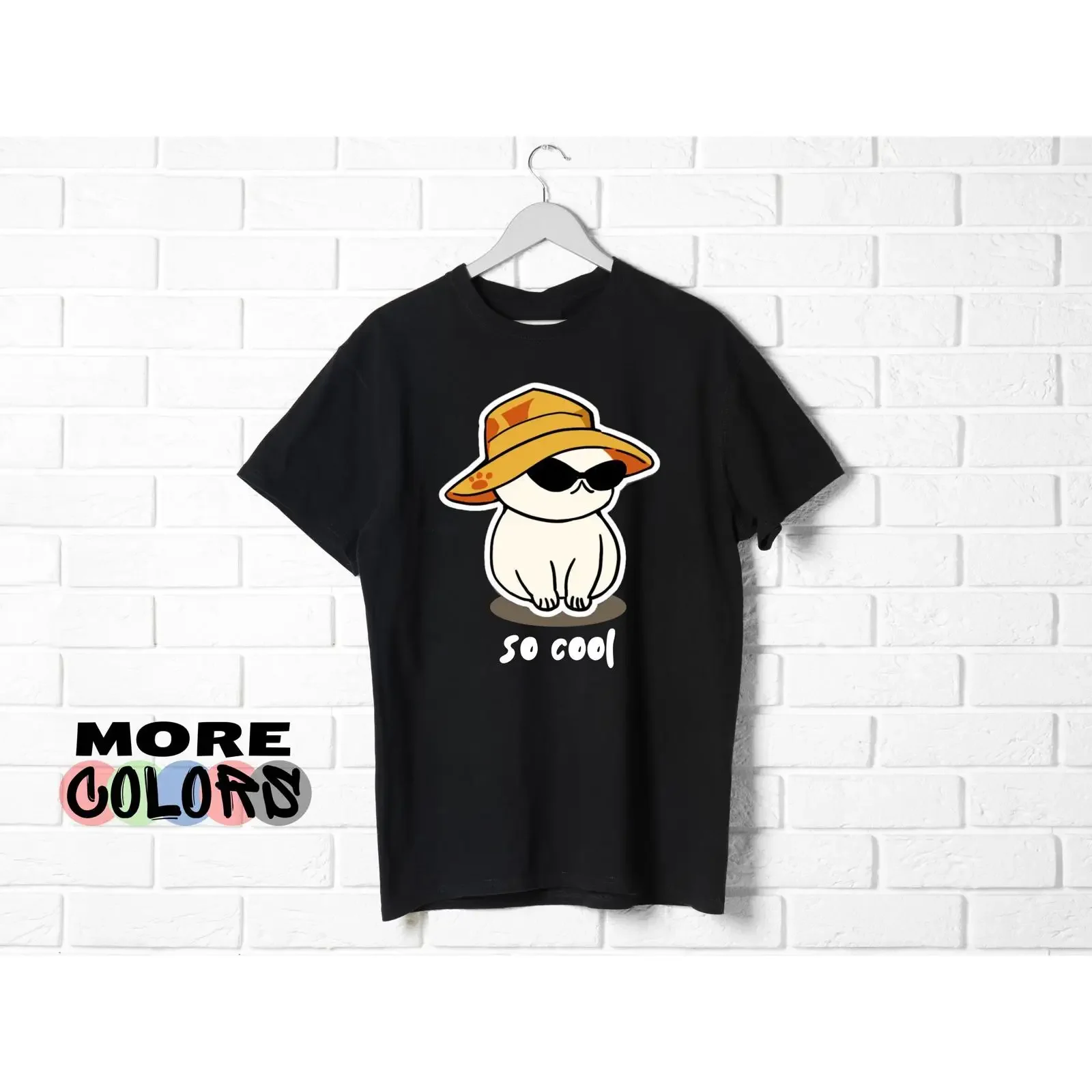 So Cool Cute Cat With Bucket Hat Sunglasses Cartoon T Shirt Casual Funny Animal For Lover vintage Washed Unisex streetwear
