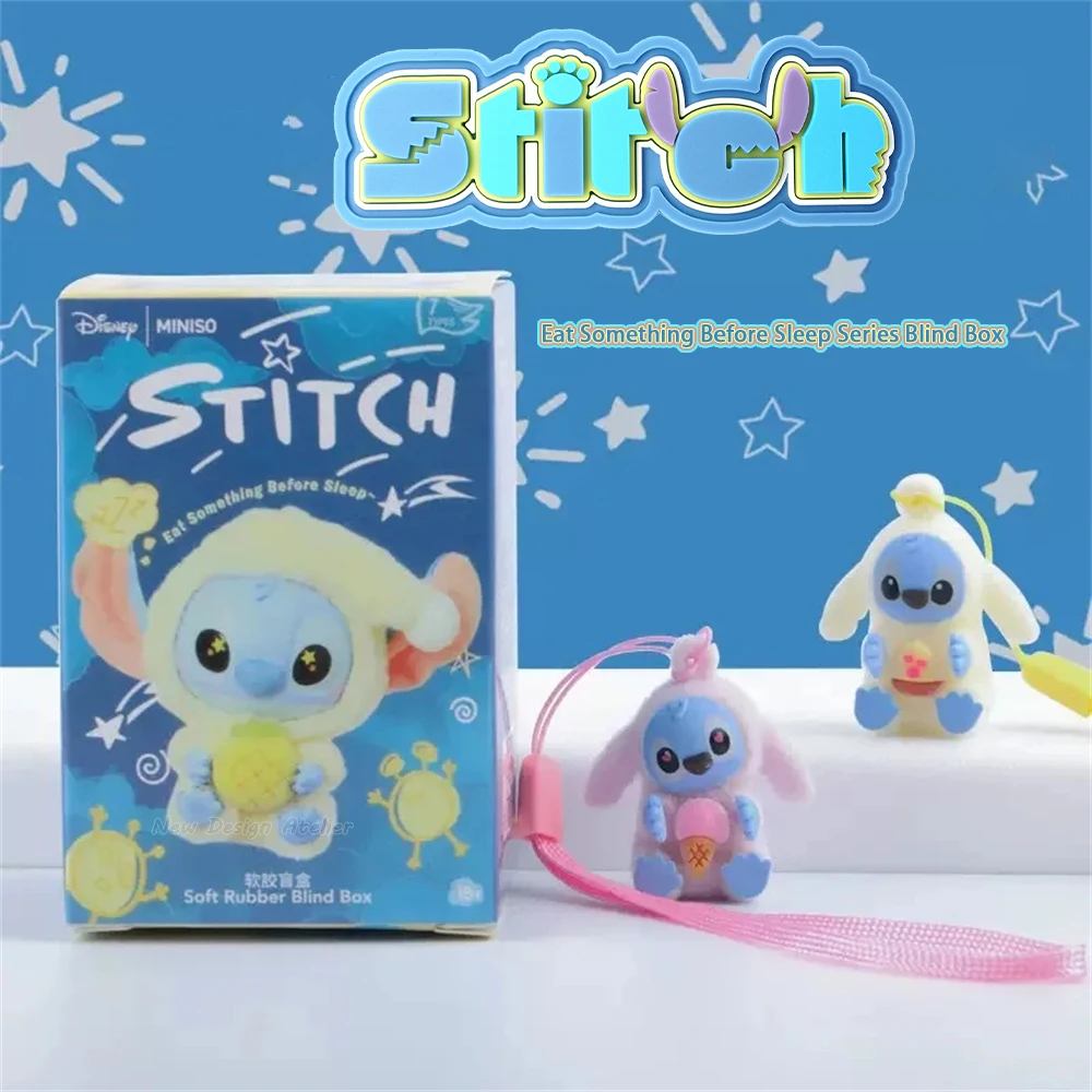 

6 шт./компл., брелок для ключей «Ститч», серия «Ешь что-то перед сном», слепая коробка, флокированные игрушки, кулон, кукла Лило и Стич, детские рождественские подарки