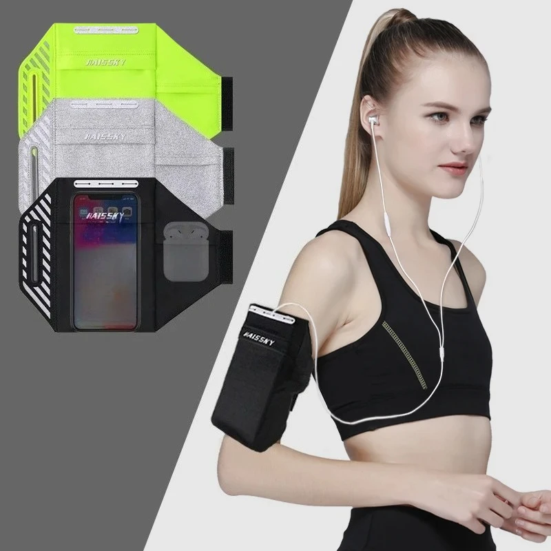 HAISSKY Slevee Sports Running Bags For iPhone 17 16 15 14 13 Pro Max 17 Air 16E 15 Plus Elastic Earphone Pocket Wrist Arm Pouch
