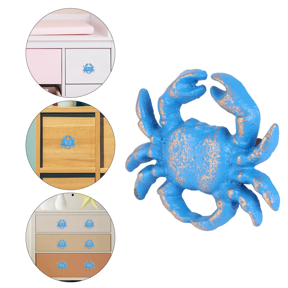 

Ручка для шкафа Blue Crab в креативном средиземноморском стиле, чугунная ручка-кнопка с одним отверстием для дома, кухни, офиса