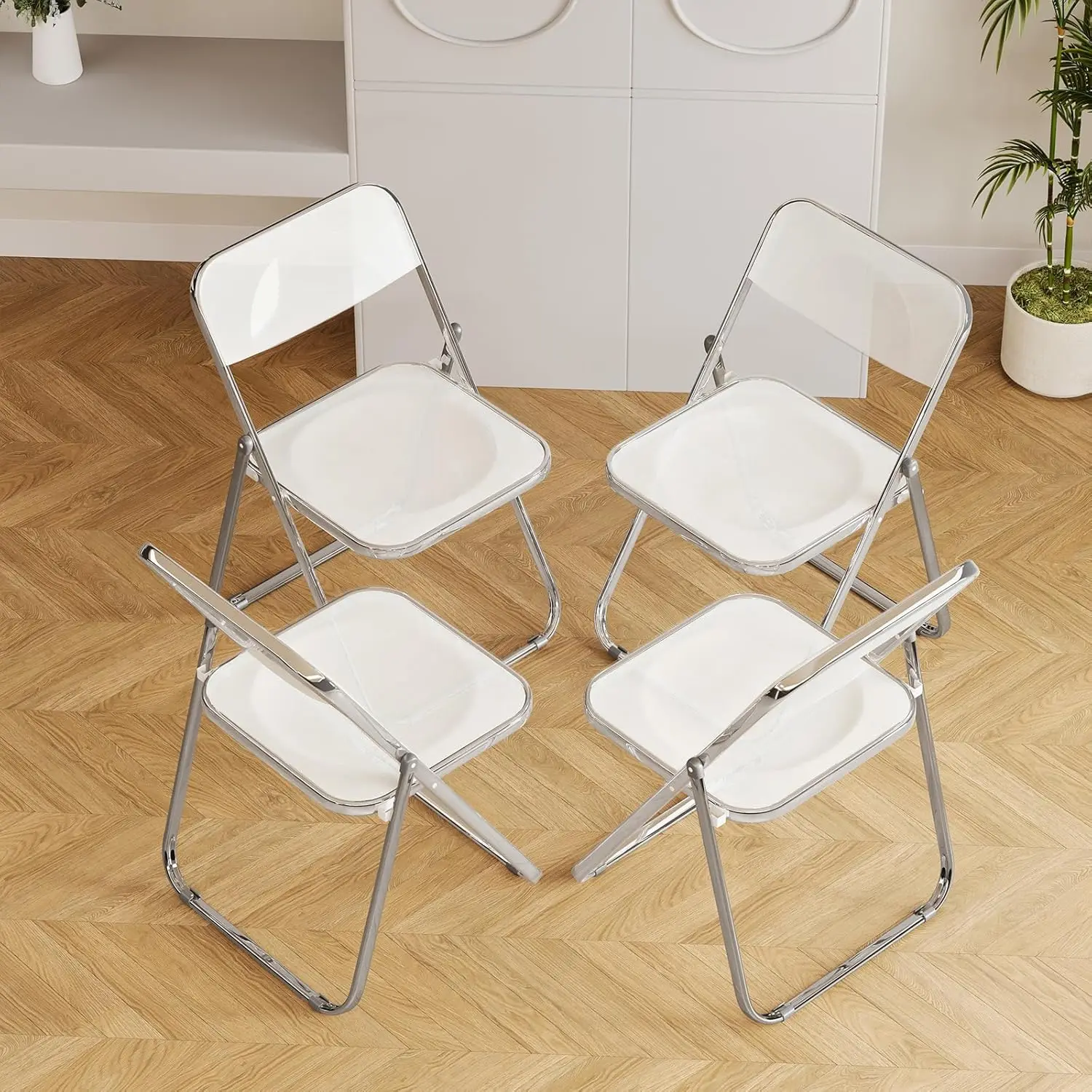 

4 Pack White Plastic Folding Chairs - Family Dining Set Stackable for Kitchen, Picnic, Casual Dining (250lb, Customized