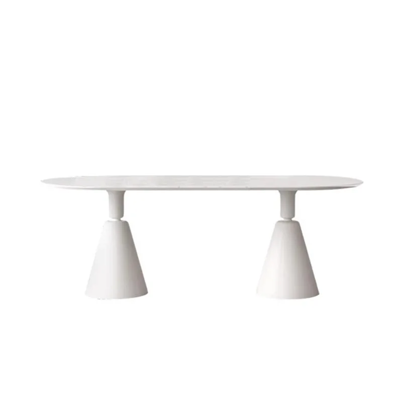 

#High-End Modern Luxury Simple Design Rock Plate Dining Table for Small Apartments Holy Grail Cream Style Dining Chair Set