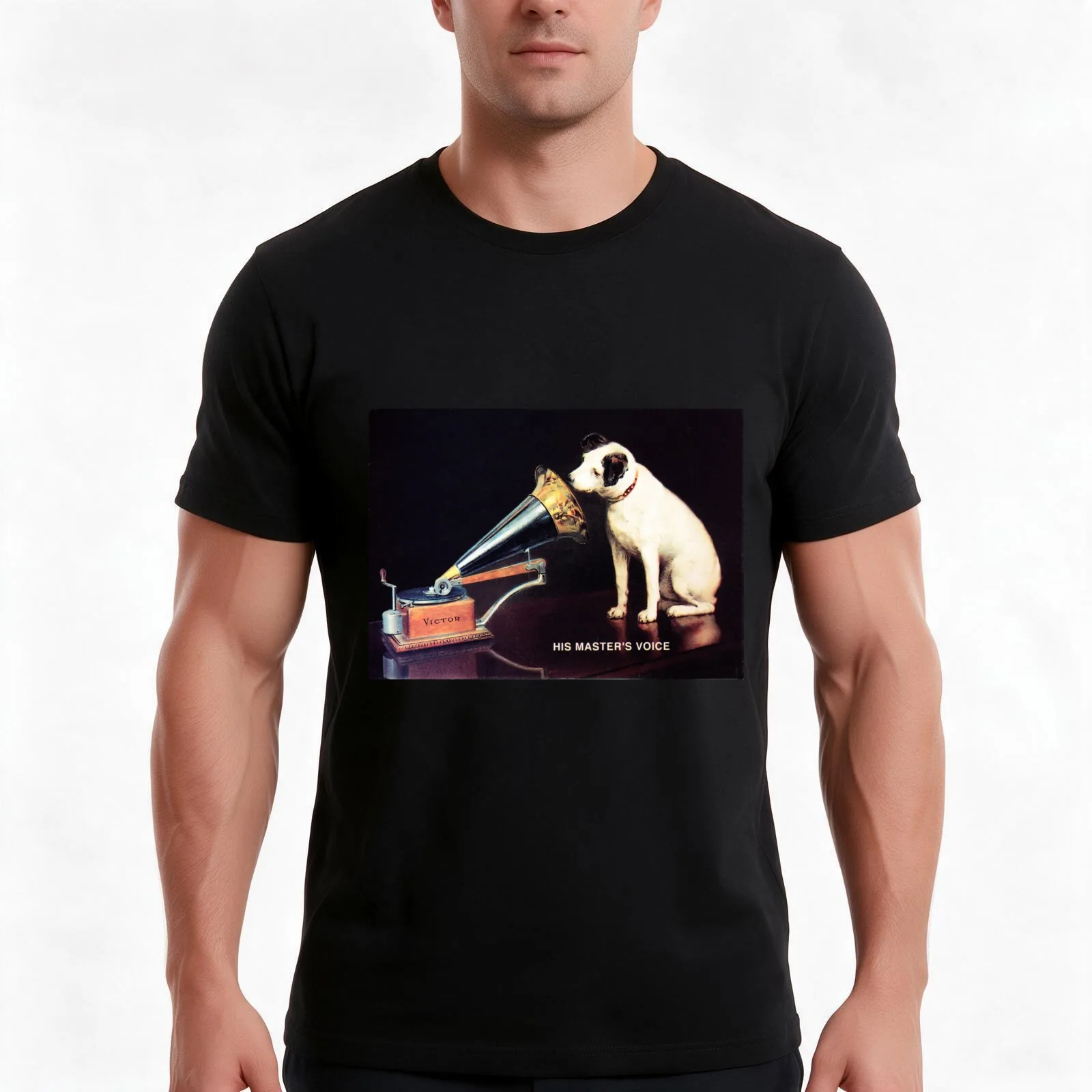 RCA VICTOR HIS MASTERS VOICE by Francis Barraud Vintage Advertisement T-Shirt, Summer Casual Cotton Tee, Vintage Graphic Print