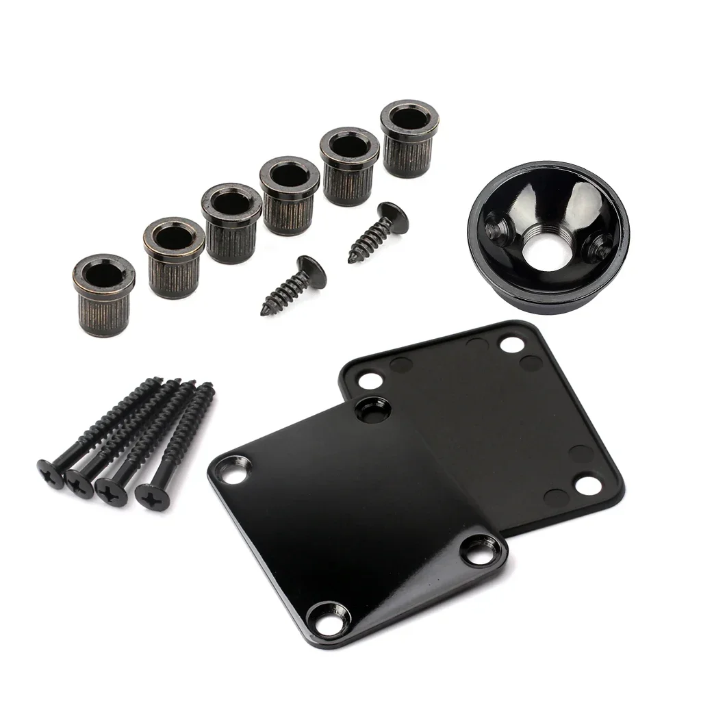 Silver/Black/Gold Electric Guitar Neck Plate Set w/String Ferrules & Jack Plate - 3-Color