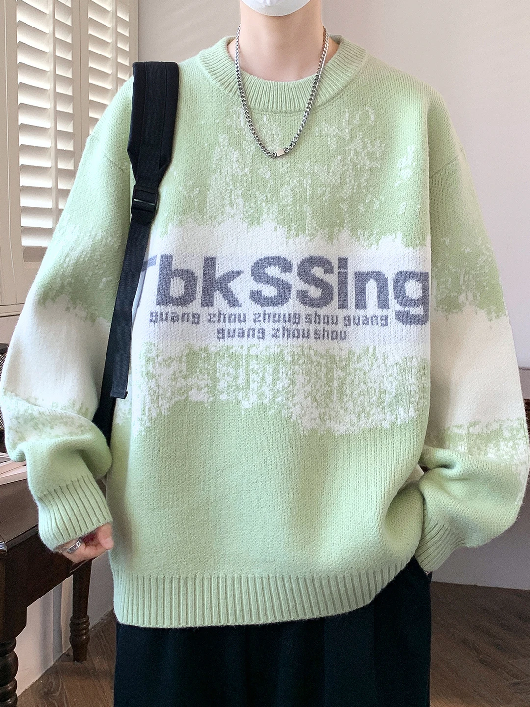 

Свободный крой круглый вязаный свитер для мужчин, осень-зима, новый Sle с вышивкой букв, ленивый Sle, подростковый молодежный повседневный трикотаж