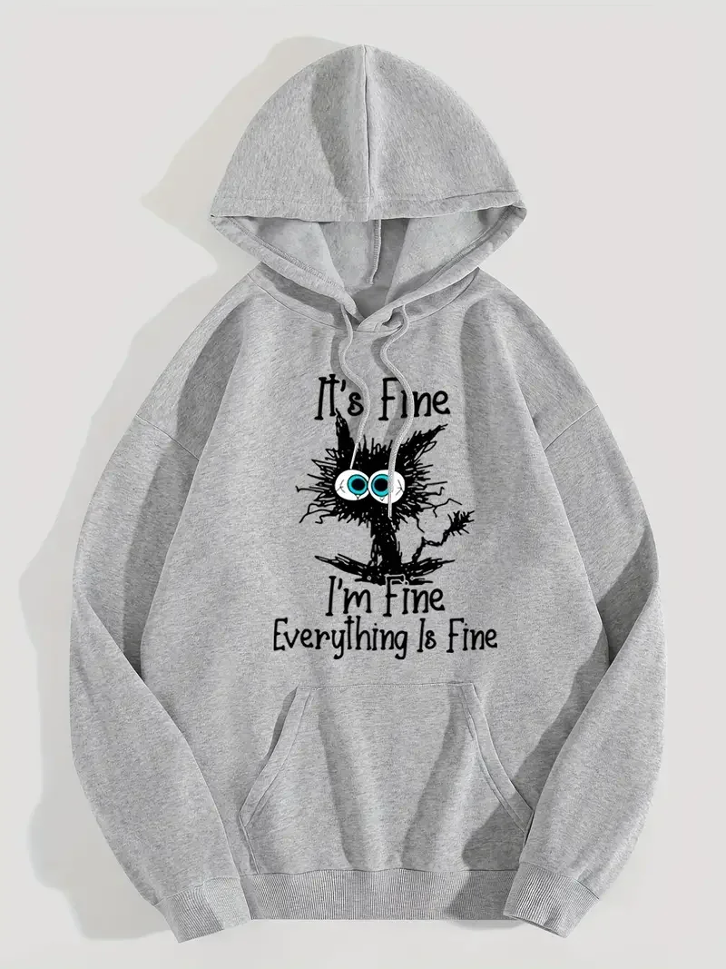 I\'m Fine Everthing Is Fine Letter Printed Women Hoodies Fashion Fleece Hoody Creativity Pullover Street Loose Cotton Sweatshirts