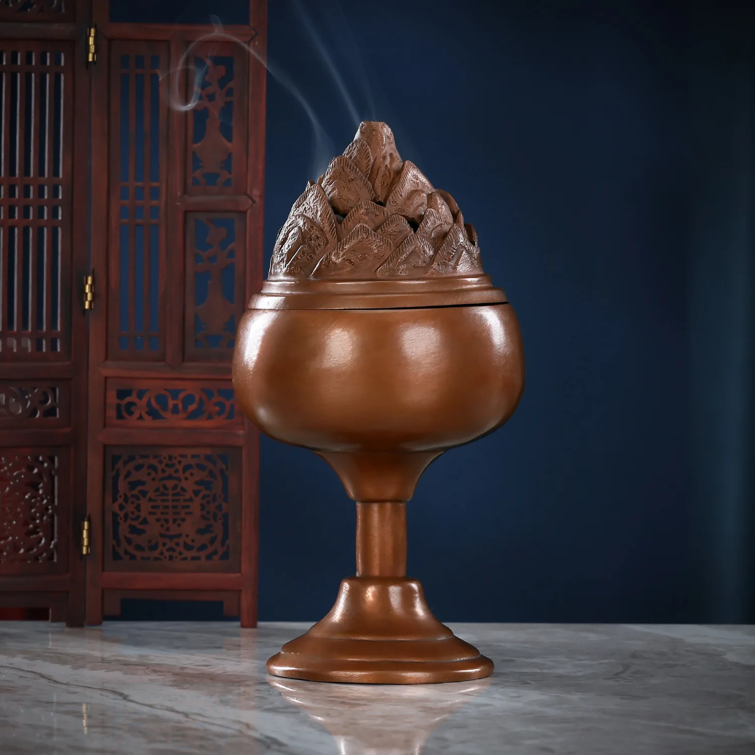 Purple Copper Boshan Incense Burner - Ancient-style Artisanal Product, Chinese-style Incense Burner Decorative Item for Home
