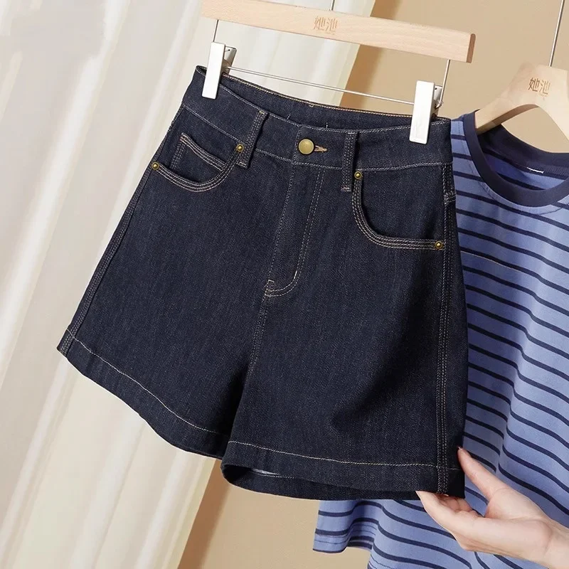 Hohe Taille Breite Bein Jeans Retro Waschen Abnehmen Hong Kong Stil Casual Shorts plus Größe frauen Denim Hosen Sommer Neue ankunft