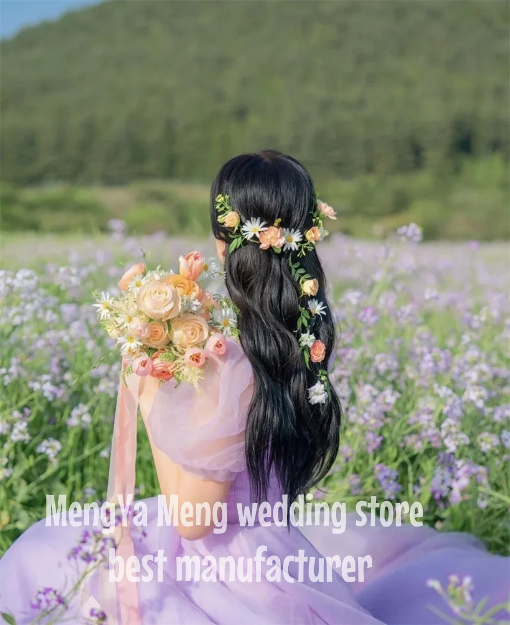 주이슈 2025 프린세스 퍼플 A라인 한국 웨딩드레스 정원 촬영 스퀘어넥 이브닝드레스 롱 드레스 맞춤 제작