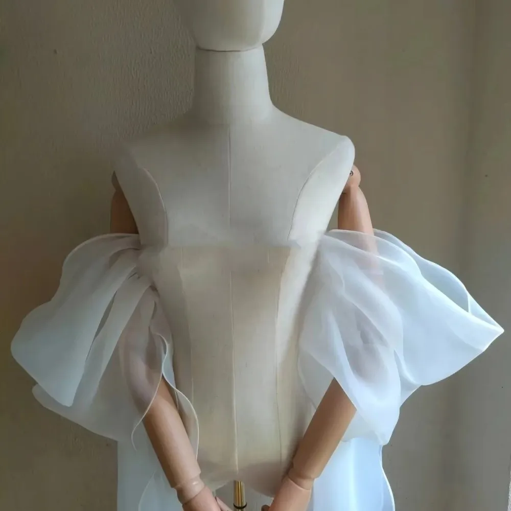 New Fluffy Bridal Arm Sleeves Seethrough Organza Puff Sleeves Wrap Detachable Long Tail Ribbon Wrap Sleeves Wedding Ceremony
