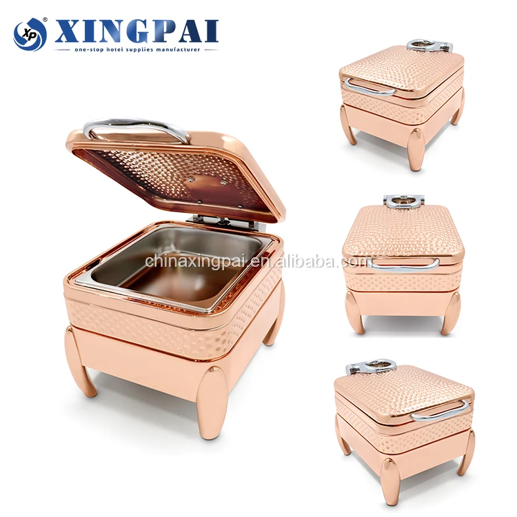 

XINGPAI 5 star hotel luxury rose gold hammered chafing dish 304 stainless steel chaffers chafing dish buffet for banquet