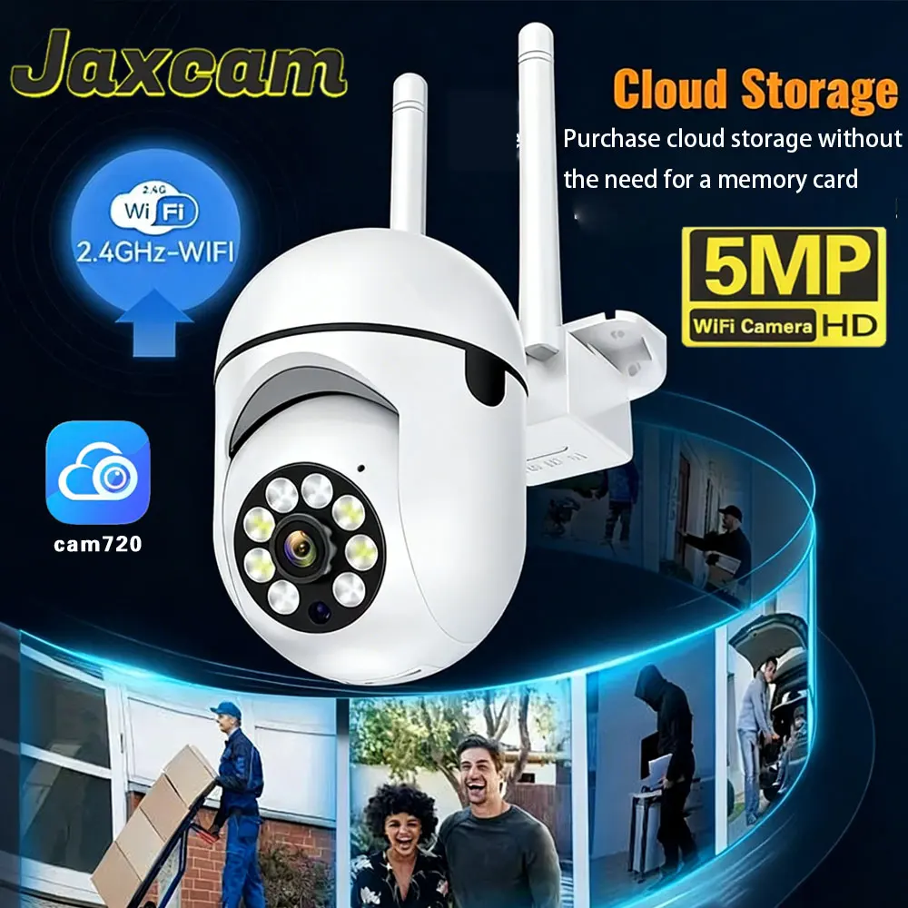 Cam720 5MP Full HD Wireless WiFi Security Camera Indoor Outdoor Smart Home Wireless Surveillance with Night Vision 2-Way Audio