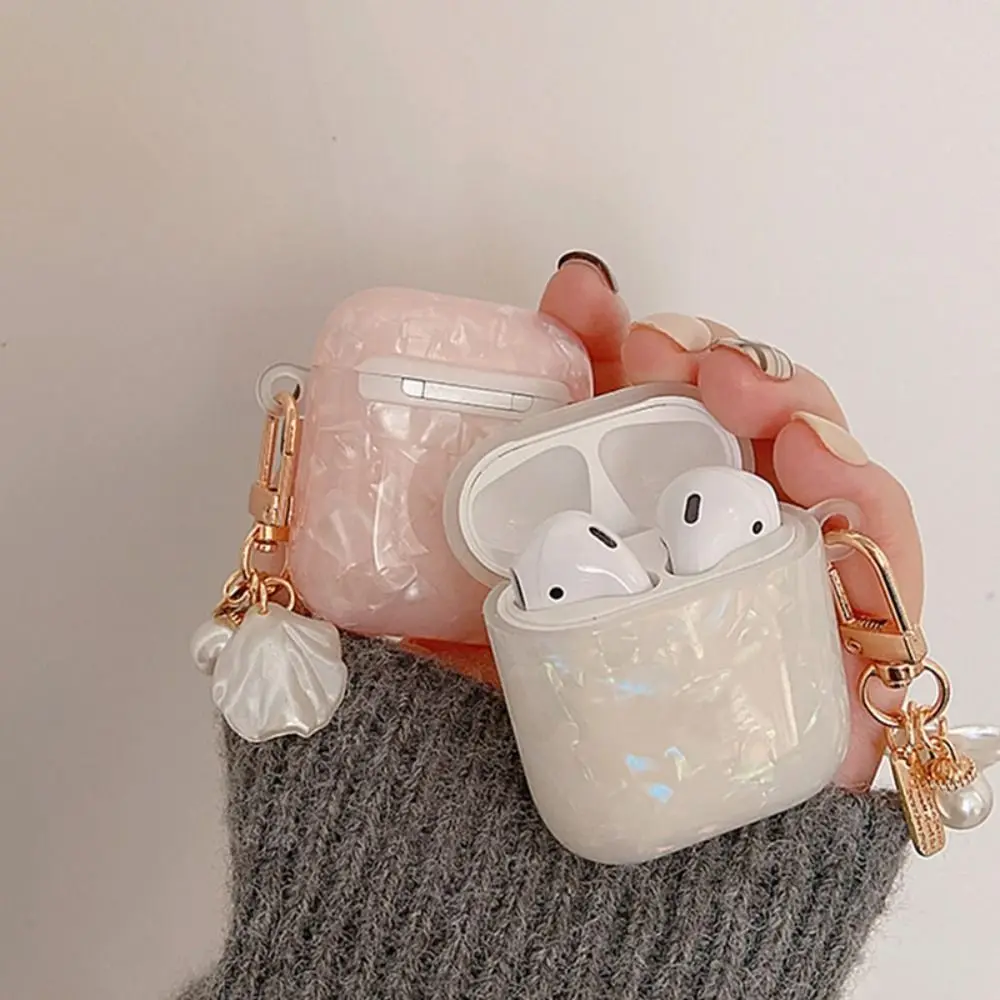 Dreamy Pearl Shell Earphone Case TPU with Keychain Headphone Box Cover Soft Earphone Accessories for Airpods 4/3/2/1/pro2/pro