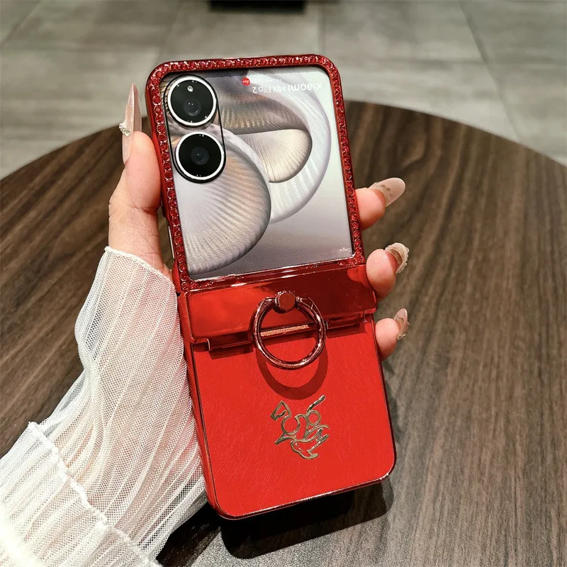 

Чехол для телефона Xiaomi Mi Mix Flip 2 5G, роскошный гальванический блестящий кольцо, складной противоударный жесткий защитный чехол